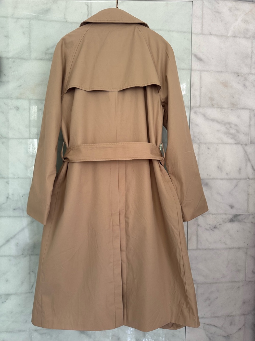 Everlane Double-Breasted Long Trench Coat Camel Tan Size Medium NWOT - Picture 3 of 11